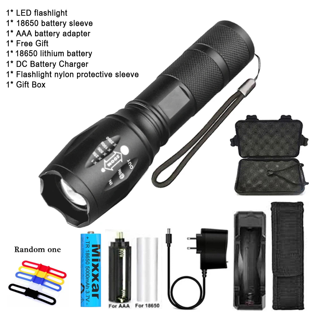 ZK30 Portable Powerful LED Lamp T6 Flashlight Linterna Torch Uses 18650 Chargeable Battery Outdoor Camping Tactics Flash Light